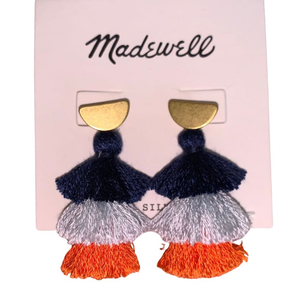 Madewell Colorful Tiered Tassel Earrings Navy, Silver & Orange Fringe